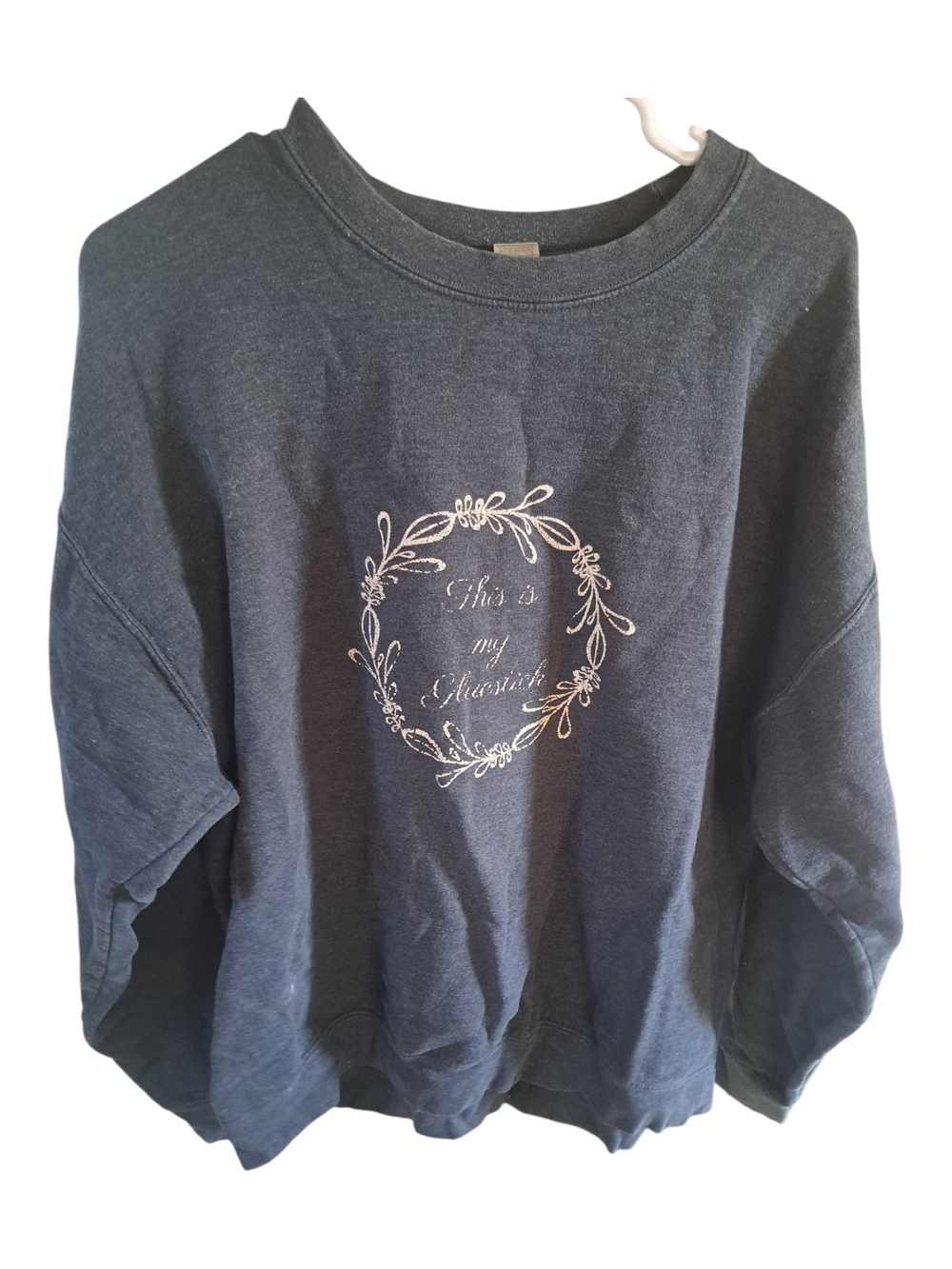 Embroidered Navy Crewneck Sweatshirt with Wreath Detail